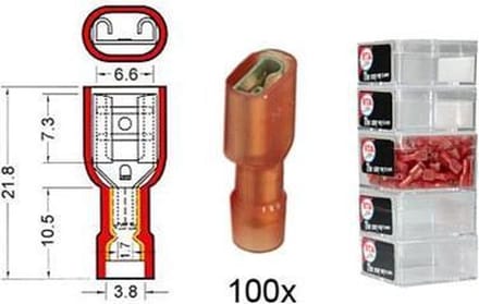 Kabelschoen schuif vrouwelijk NYLON  6.3 mm rood 50 stuks