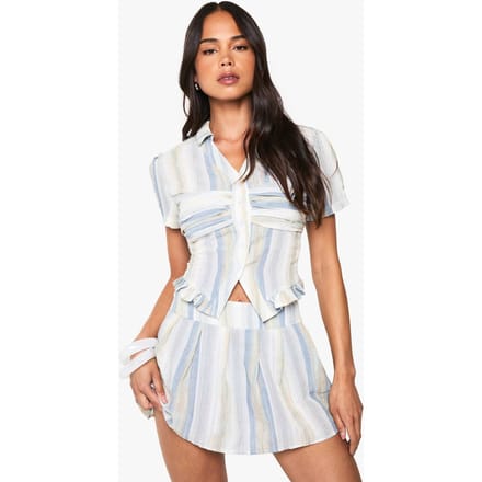 boohoo Dames Gestreepte geplooide mini-rok | Blue | Maat: 12