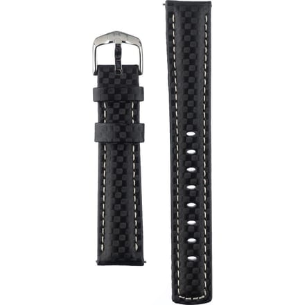 Hirsh Horlogeband Carbon Zwart Wit Stiksel - Leer - 18mm