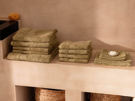 Yumeko washandjes terry olive groen 15x22 - 4 st
