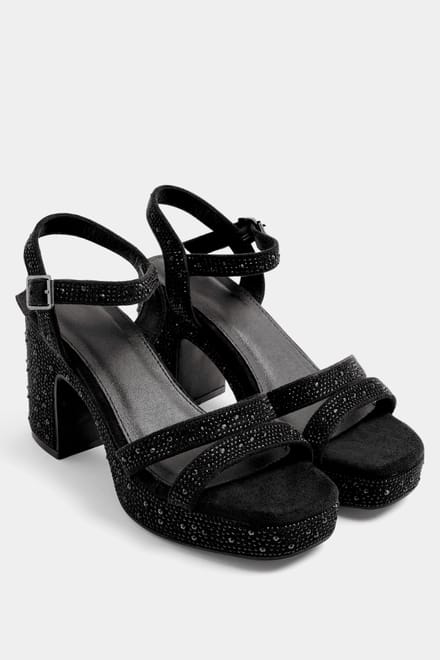 Yours Zwarte Diamante Sandaal Met Hak In Brede Epasvormsize 42E