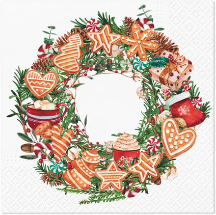 Lunch servetten Gingerbread Wreath - PAW Decor - 33x33 cm