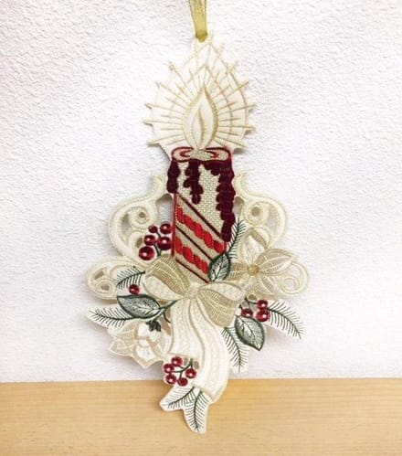 Kerst - hanger - Kaars - Witte strik