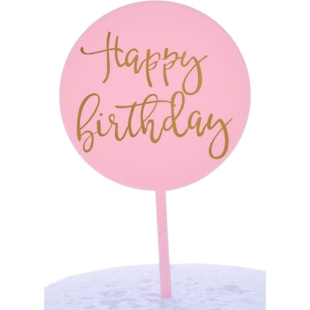 Topper Akrylowy Koło Happy Birthday Różowy