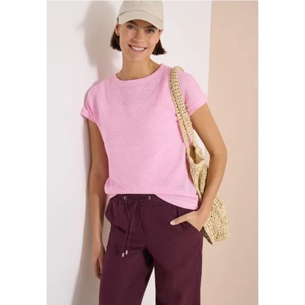 Shirt met boothals in ajour-look