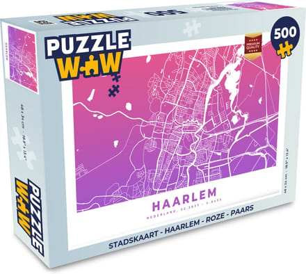 Puzzel Stadskaart - Haarlem - Roze - Paars - Legpuzzel - Puzzel 500 stukjes - Plattegrond