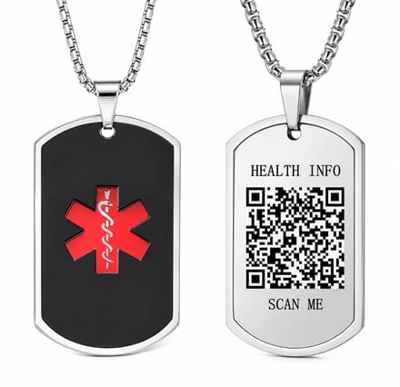 Medische QR-ketting – zwart RVS – inclusief 1 jaar gebruik