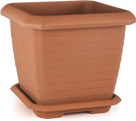 Vierkante Bloempot terra cotta 44L met schaal 44x44x40 kruidenbak