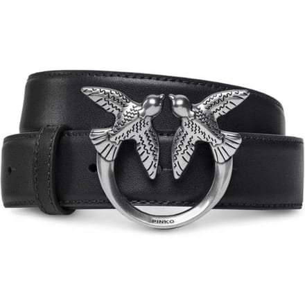 PINKO Leren Riem Love Berry H3 Belt W100 Black - Old Silver Zwart