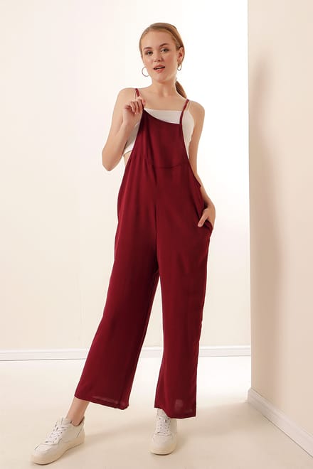 Ontspannen Fit Brede Pantalon Jumpsuit met Vierkante Kraag