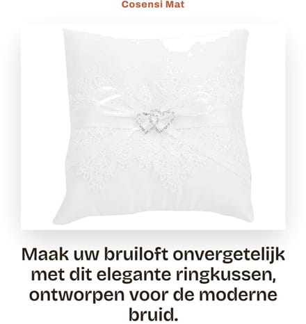 Dailygoods- Kussen Ivoor Satijn - Ringkussen - Bruiloft - Bloem Kussen - Strik - Parel Decoratie