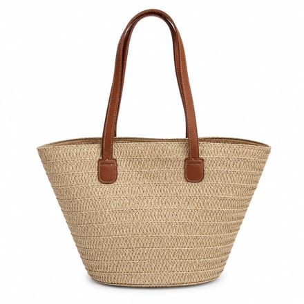 Strandtas Dames - Gevlochten Shopper met Ritssluiting - Beige