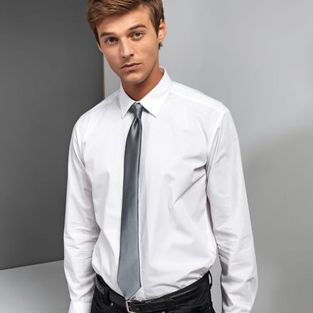 Premier Kleuren Heren Satin Clip Tie (Staal)