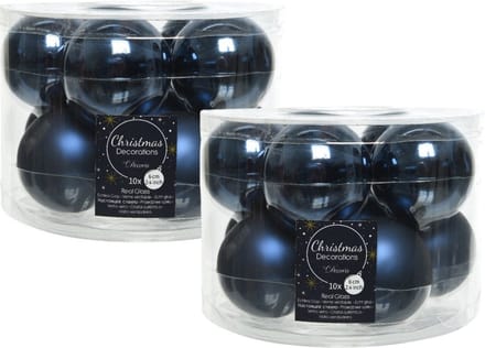 Decoris Kerstballen set - 20x stuks - donkerblauw - glas - 6 cm - glans en mat - kerstversiering