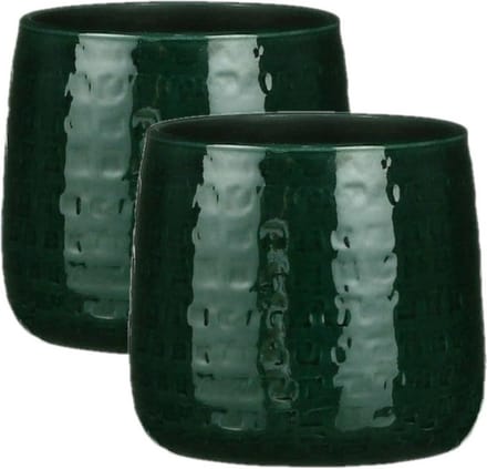 Mica Decorations - 2x stuks - Plantenpot/bloempot - keramiek - groen - 17 x 15 cm