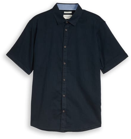 Tom Tailor - Regular fit overhemd met korte mouwen en linnen - Maat S - sky captain blue