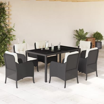 vidaXL - 7-delige - Tuinset - met - kussens - poly - rattan - zwart