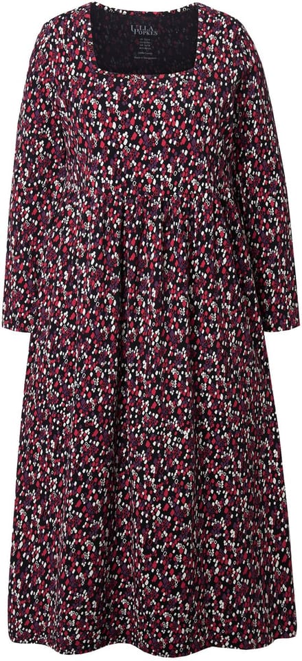 Ulla Popken - Dames - Maxi-jurk A-lijn carréhals lange mouw - Robijnrood - Maat 54+
