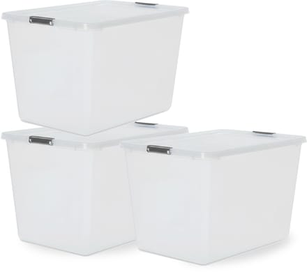 IRIS Storage Opbergbox met Clips - 60L - XXL Opslag - Stapelbaar -Kunststof - Transparant/Grijs - Set van 3