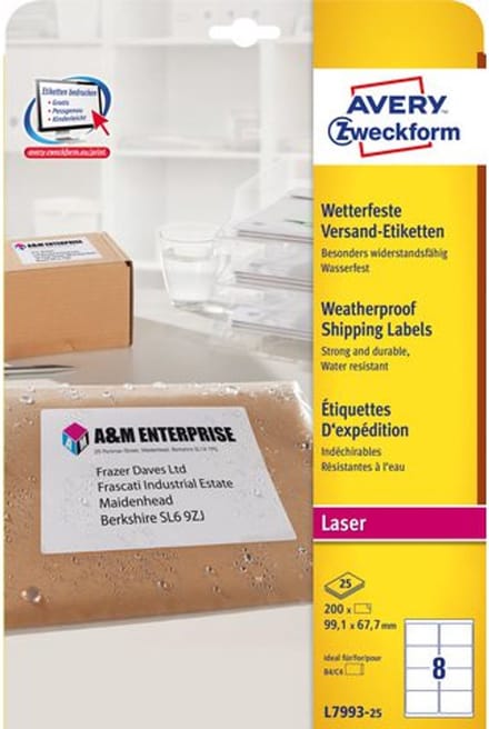 Etiket Avery 99 - 1x67 - 7mmt 25 vel 8 etiketten per vel wit