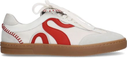Sacha - Dames - Witte suède sneakers met rode details - Maat 36