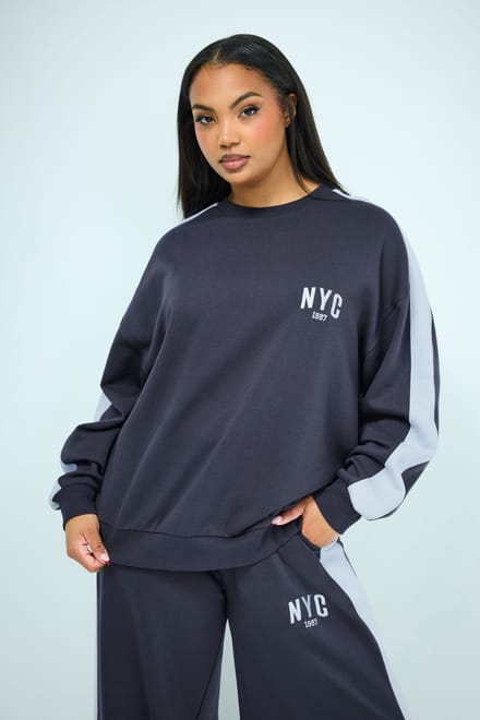 Yours Marineblauw 'Nyc' Sweatshirt Met Zijstreep Size 44