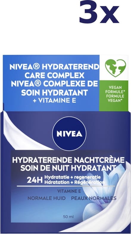 Nivea Essentials Hydraterende Herstellende Nachtcrème - 3x50ml - Voordeelverpakking