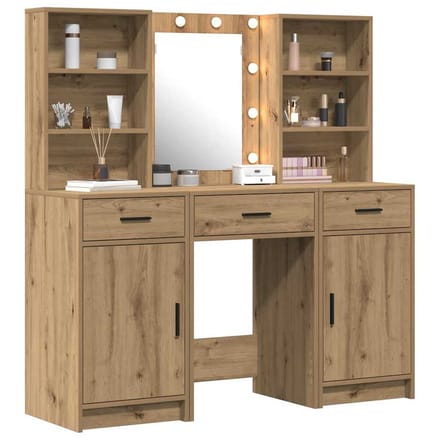 vidaXL - Dressing - tafel - set - met - LED - 3 - st - Artisan - Eiken - Bewerkt - hout