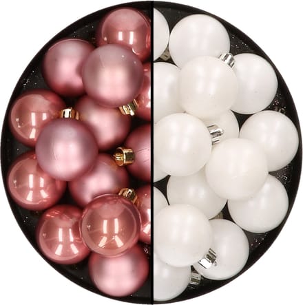 32x stuks kunststof kerstballen mix van oudroze en wit 4 cm - Kerstversiering