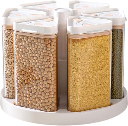 Graanopslag Dispenser - Voedsel Container - Keuken Organiseren - 360 Graden Draaibaar - 6 Rasters - Transparant