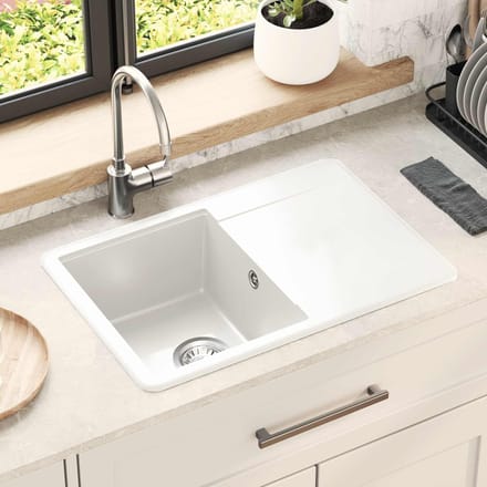 vidaXL - Wasbak - 80% - Kwarts - en - 20% - Hars - 670 - x - 460 - mm - Wit