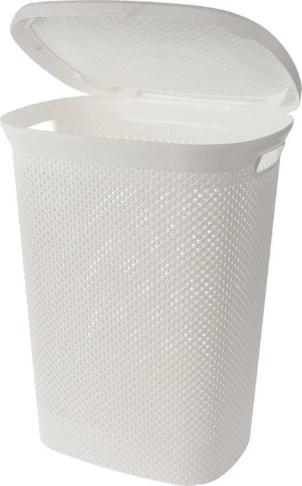 Storage Solutions Wasmand met deksel rotan gevlochten - wit - kunststof - 60L - 60x46x37 cm