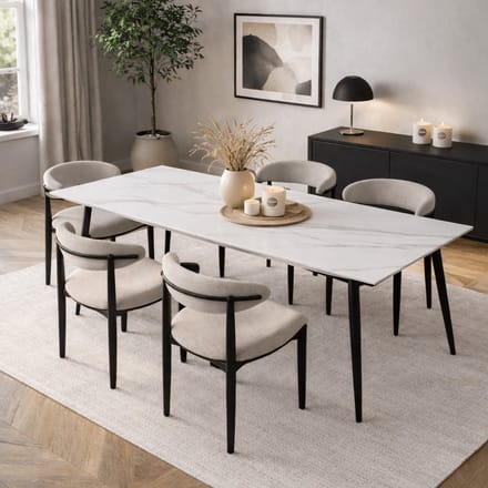 Dimehouse Eettafel Sintered Stone Marmerlook Wit - Jules 150 x 80 x 76 cm - Marmer - Modern - Rechthoek