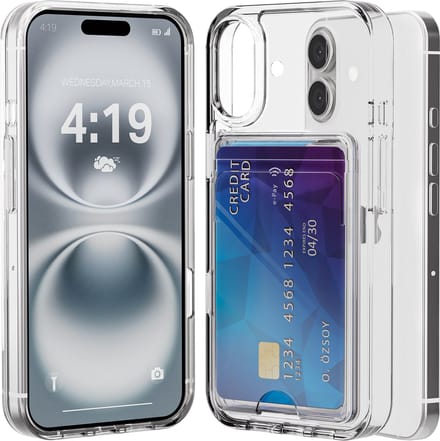 Hoesje geschikt voor iPhone 16 Plus met Pasjeshouder Transparant - Met Kaarthouder - Kristalhelder - Hard Case