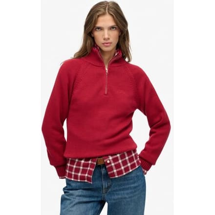 Superdry Essential Gebreide Trui Met Halve Rits Red Grootte: 44