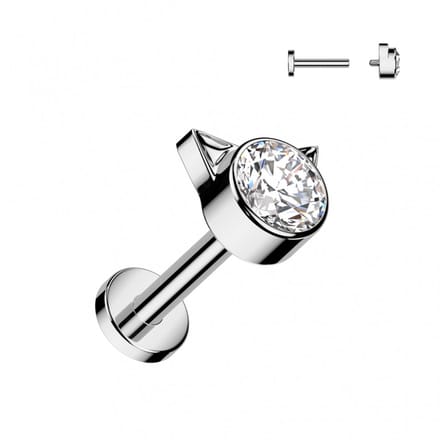 Piercing titanium kitty top intern schroefdraad 1.2x8x4 - zilver - LMPiercings