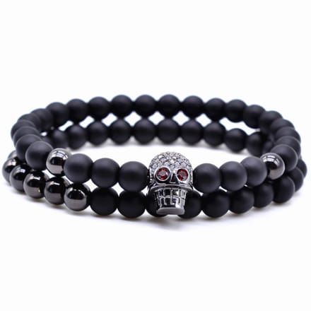 Memphis kralen armband  Agaat Skull Black