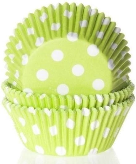 Cupcake Cups Limoen Groen met Stip 50x33mm. 50st.
