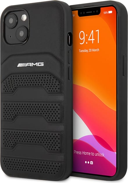 Mercedes AMG Leather Debossed Lines Case for iPhone 13 mini - Black