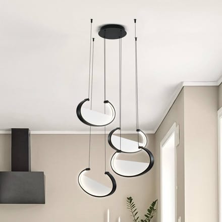 Viokef LED hanglamp Adele, Ø 75 cm, zwart, metaal, 4-lamps.