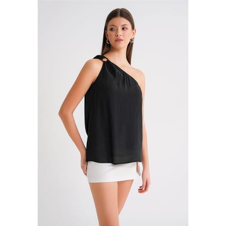 Asymmetrische Kraag Accessoire Gedetailleerde Top