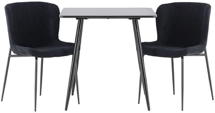 Polar eethoek tafel 75x75cm en 2 teddy stoelen zwart.