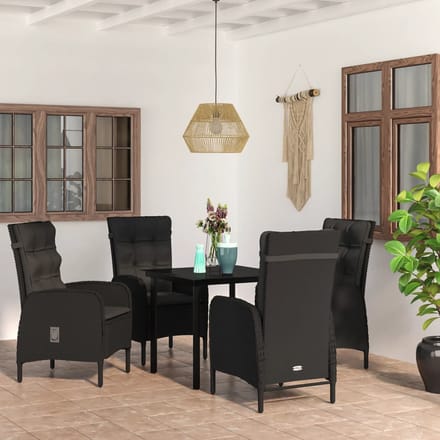 vidaXL - 5-delige - Tuinset - met - kussens - zwart