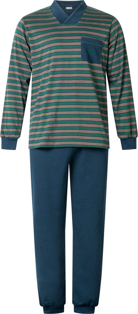 Gentlemen heren pyjama licht geruwd - maat M - V-hals - Streep groen