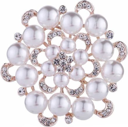 Fako Bijoux® - Broche - Bloem - Parel - XL - 50x56mm - Rosé Goudkleurig