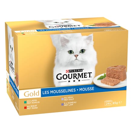 Gourmet Gold Mousse Rund - Konijn - Kalfsvlees - Lam 24 x 85 gr