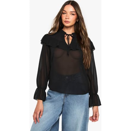 boohoo Dames Ruffle Blouse | Black | Maat: 6