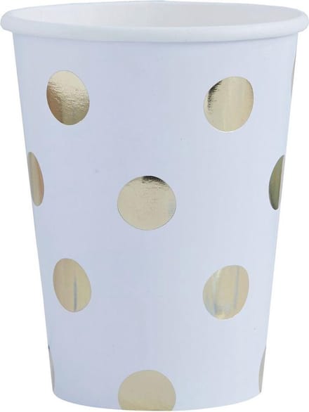 Papieren bekertjes - Polka dot goud (8 stuks)