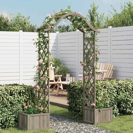 vidaXL - Pergola - met - plantenbak - massief - vurenhout - grijs