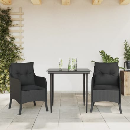 vidaXL - 3-delige - Tuinset - met - kussens - poly - rattan - zwart